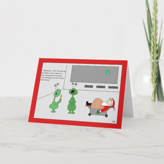 Santa Full of Milk & Cookies Christmas Card (Front)