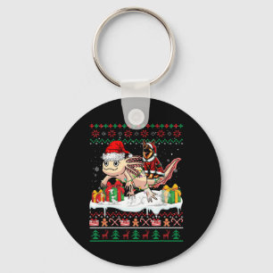 Santa German Shepherd Riding Axolotl Christmas Swe Keychain