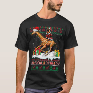 Santa German Shepherd Riding Giraffe Christmas Swe T-Shirt