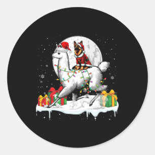 Santa German Shepherd Riding Llama Christmas Owner Classic Round Sticker