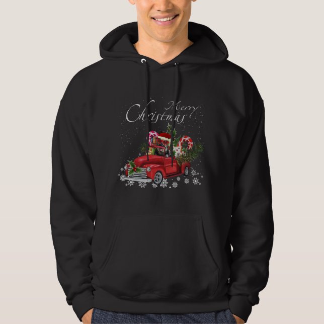 Santa German Shepherd Riding Red Truck Merry Chris Hoodie (Front)