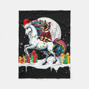 Santa German Shepherd Riding Unicorn Christmas Own Fleece Blanket