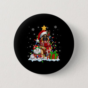 Santa German Shepherd With Elf Cat Christmas Light Button