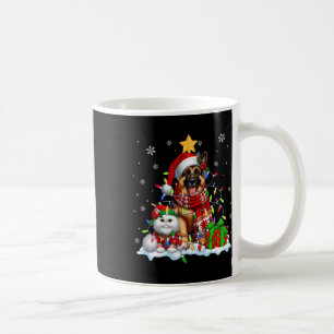 Santa German Shepherd With Elf Cat Christmas Light Coffee Mug