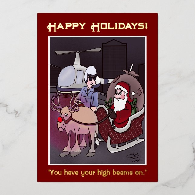 Santa Gets A Ticket Foil Holiday Card (Front)