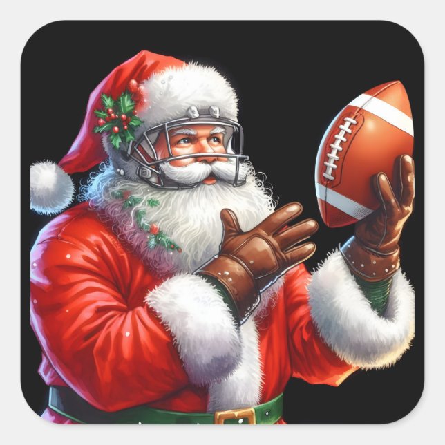 Santa Gets Ready for December Football Square Sticker (Front)