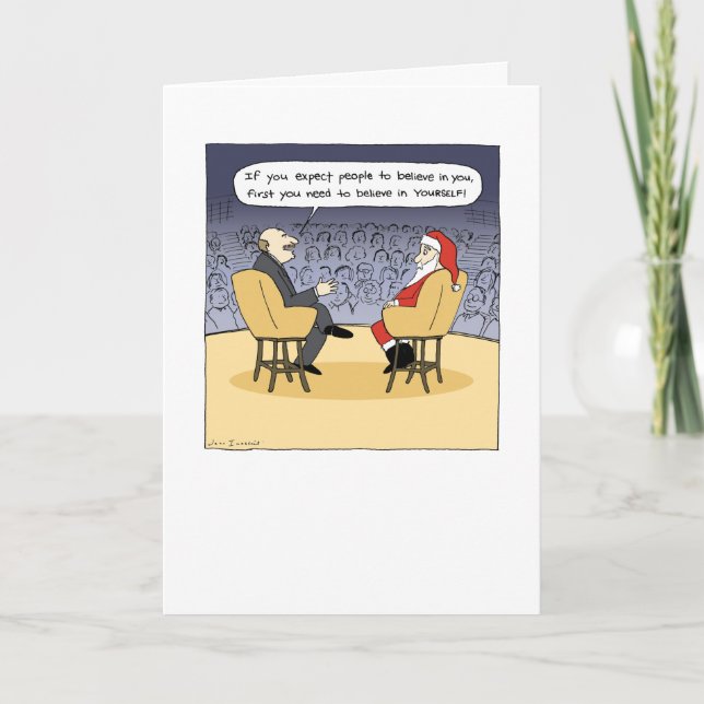 Santa Gets Some Advice Humorous Christmas Cartoon Holiday Card (Front)