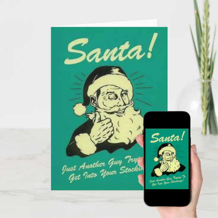 Santa Getting in your Stocking Funny Greeting Card | Zazzle