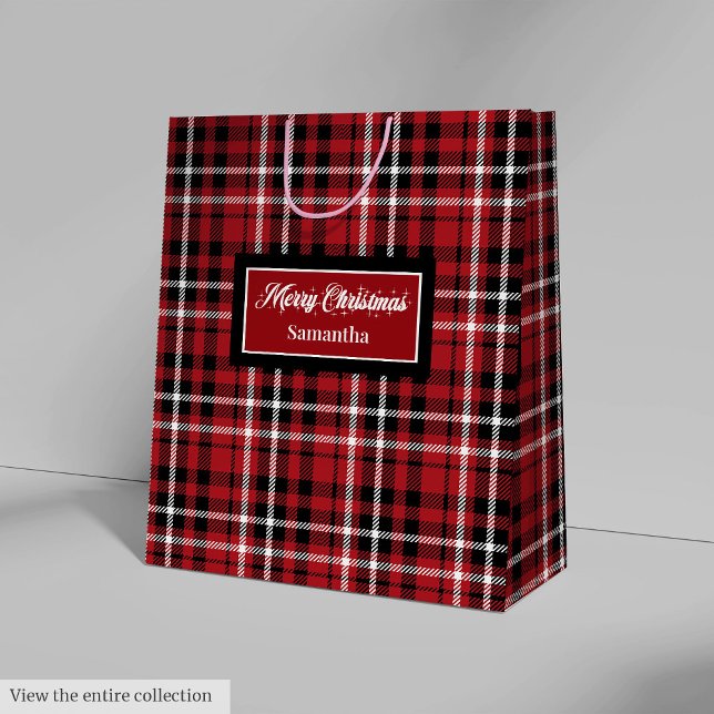 Santa Gift Bags Red Black Plaid Personalized Wrap (Santa Gift Bags Red Black Plaid Personalized Wrap)