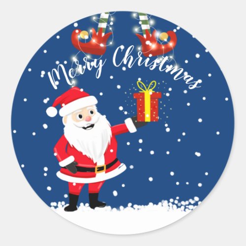Santa gift elf merry christmas  classic round sticker