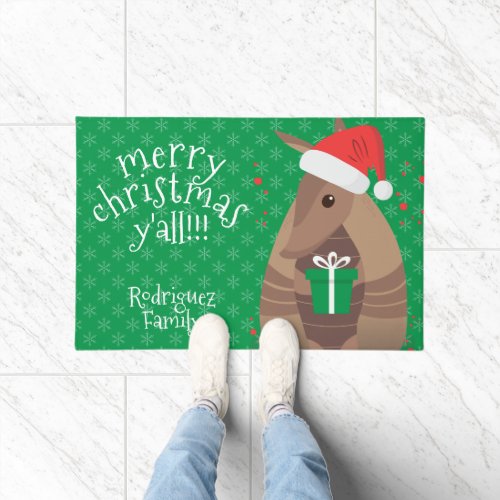 Santa Gift Giving Armadillo Texas Doormat