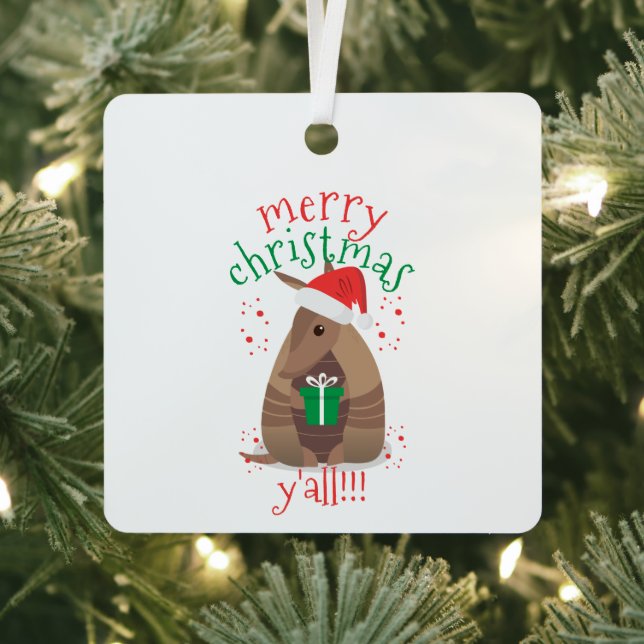 Santa Gift Giving Armadillo Texas Metal Ornament (Insitu)