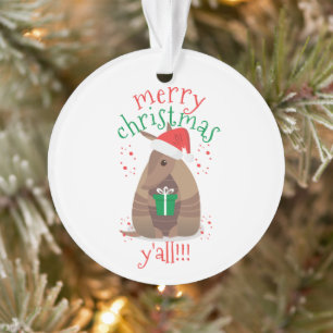 Santa Gift Giving Armadillo Texas Ornament
