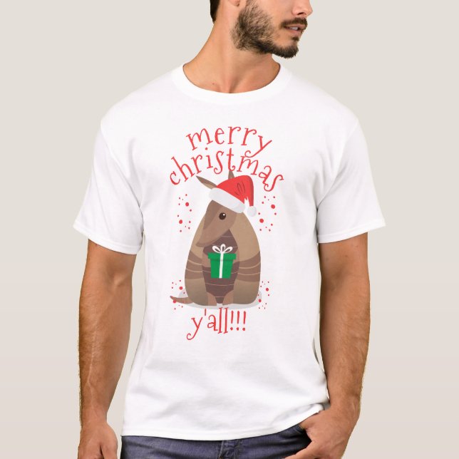 Santa Gift Giving Armadillo Texas T-Shirt (Front)