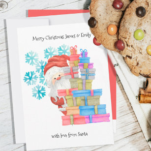 Santa Gifts and Snowflakes Cute Personalized Kids Holiday Card