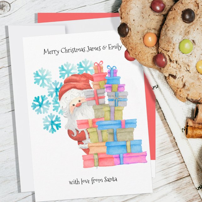 Santa Gifts and Snowflakes Cute Personalized Kids Holiday Card (Creator Uploaded)