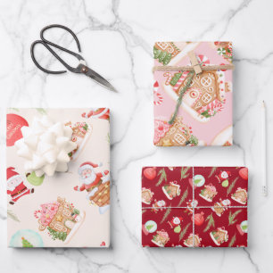 Santa Gingerbread Christmas Holiday Party Wrapping Paper Sheets