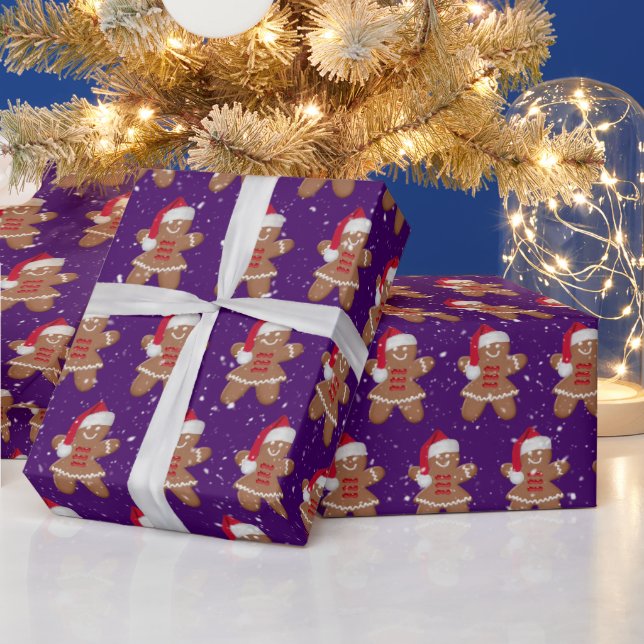 Santa Gingerbread Cookie Girl With Snowflakes Wrapping Paper (Holidays)