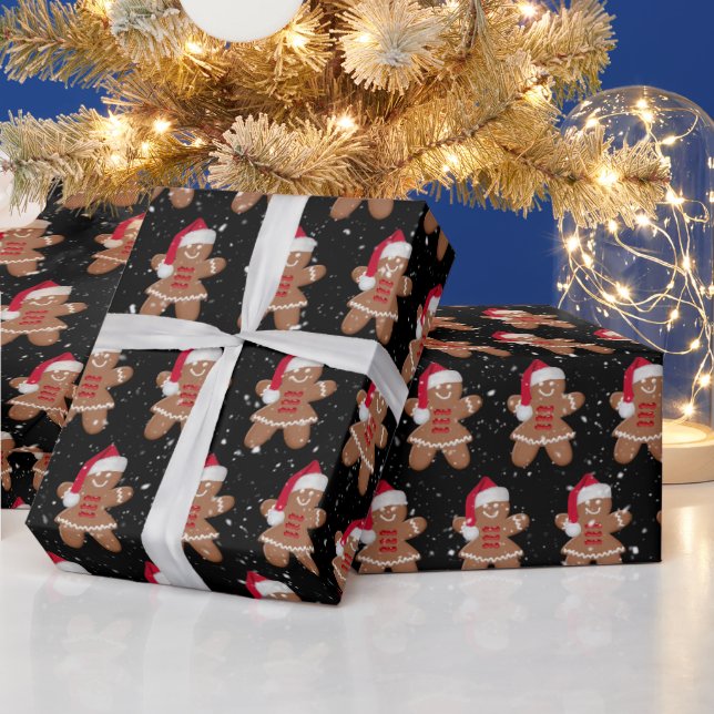 Santa Gingerbread Cookie Girl With Snowflakes Wrapping Paper (Holidays)