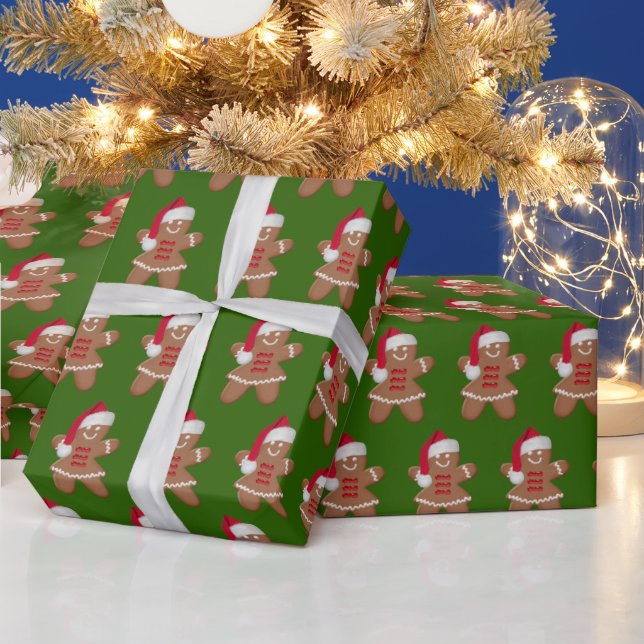 Santa Gingerbread Cookie Girl Wrapping Paper (Holidays)