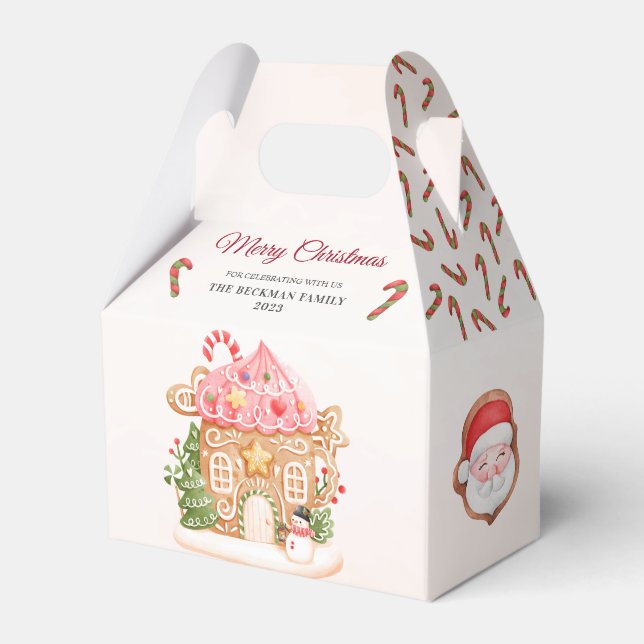 Santa Gingerbread House Christmas Party Favor Boxes (Front Side)