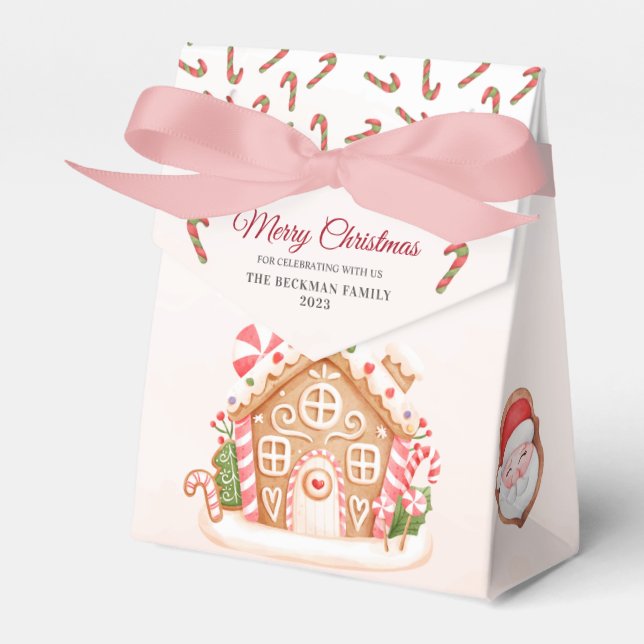 Santa Gingerbread House Christmas Party Favor Boxes (Front Side)