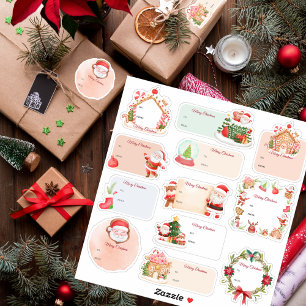 Santa Gingerbread House Holiday Christmas Gift Tag Sticker