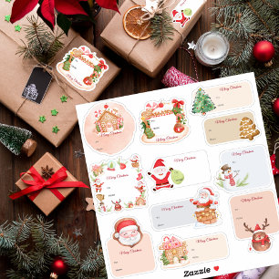 Santa Gingerbread House Holiday Christmas Gift Tag Sticker