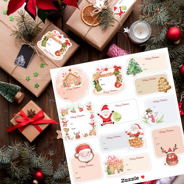 Santa Gingerbread House Holiday Christmas Gift Tag Sticker (Santa Gingerbread House Holiday Christmas Gift Tag Sticker)