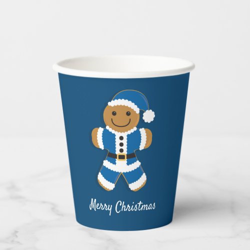 Santa Gingerbread Man Blue Christmas Paper Cups