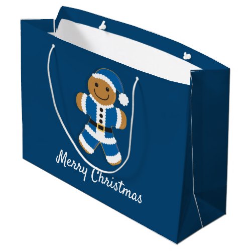 Santa Gingerbread Man Blue  Large Gift Bag