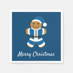 Santa Gingerbread Man Blue Paper Napkin