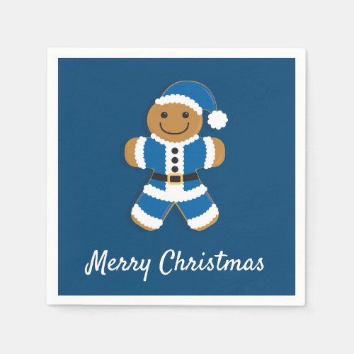 Santa Gingerbread Man Blue  Paper Napkin