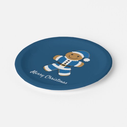 Santa Gingerbread Man Blue  Paper Plate