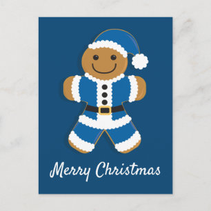 Santa Gingerbread Man Blue Postcard