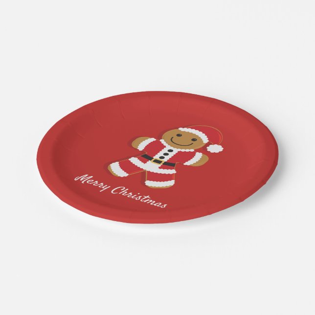 Santa Gingerbread Man Christmas Paper Plates (Angled)