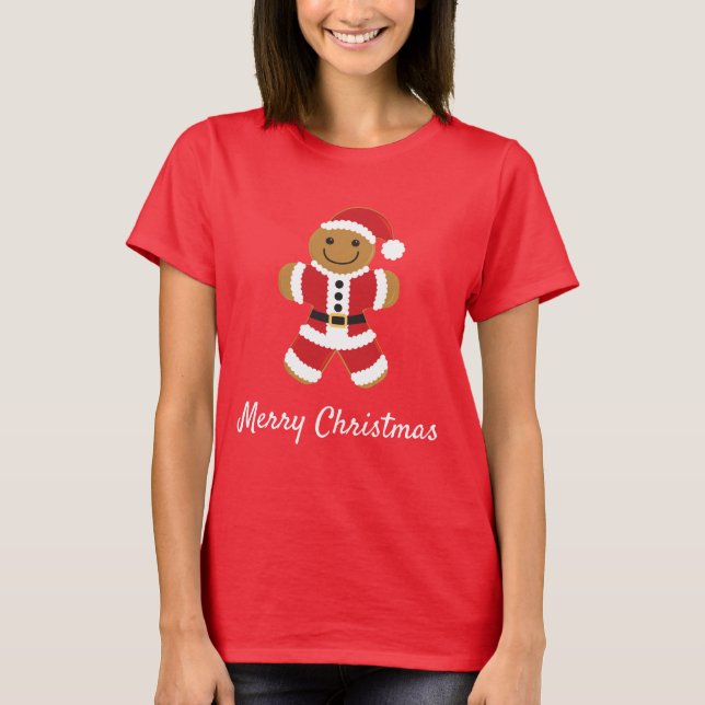 Santa Gingerbread Man Christmas T-Shirt (Front)