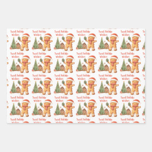 Santa Gingerbread Man Christmas Wrapping Paper Sheets