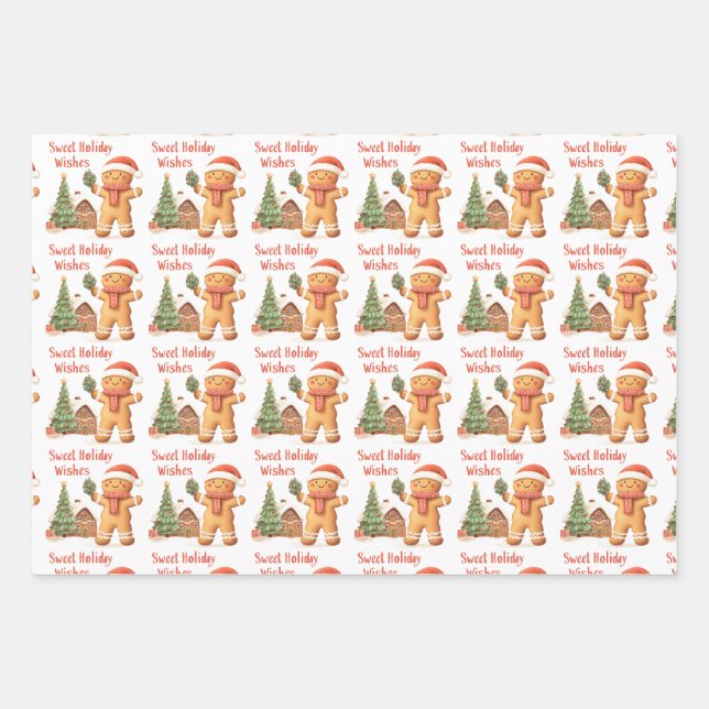 Santa Gingerbread Man Christmas Wrapping Paper Sheets (Front)