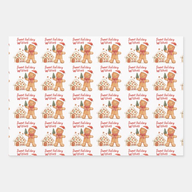 Santa Gingerbread Man Christmas Wrapping Paper Sheets (Front)