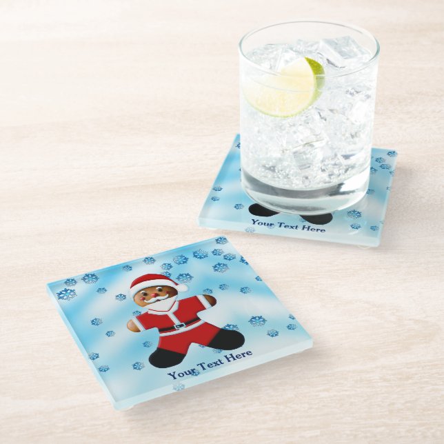 Santa Gingerbread Man Glass Coaster (Angled)