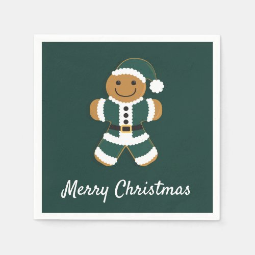 Santa Gingerbread Man Green  Paper Napkin