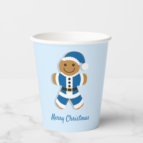 Santa Gingerbread Man Light Blue Christmas Paper Cups