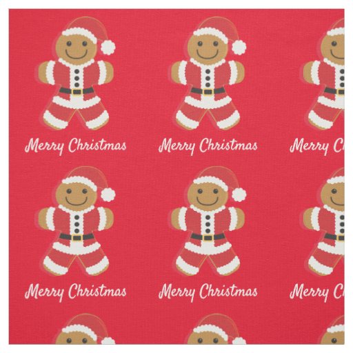 Santa Gingerbread Man Merry Christmas Fabric