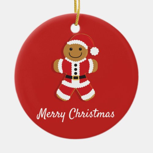 Santa Gingerbread Man Red Christmas Ceramic Ornament