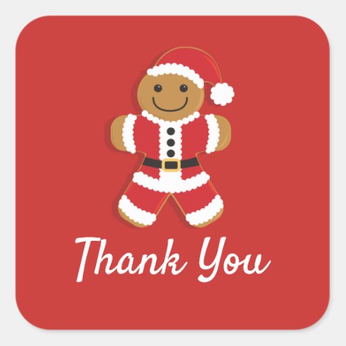 Santa Gingerbread Man Thank You Christmas Square Sticker