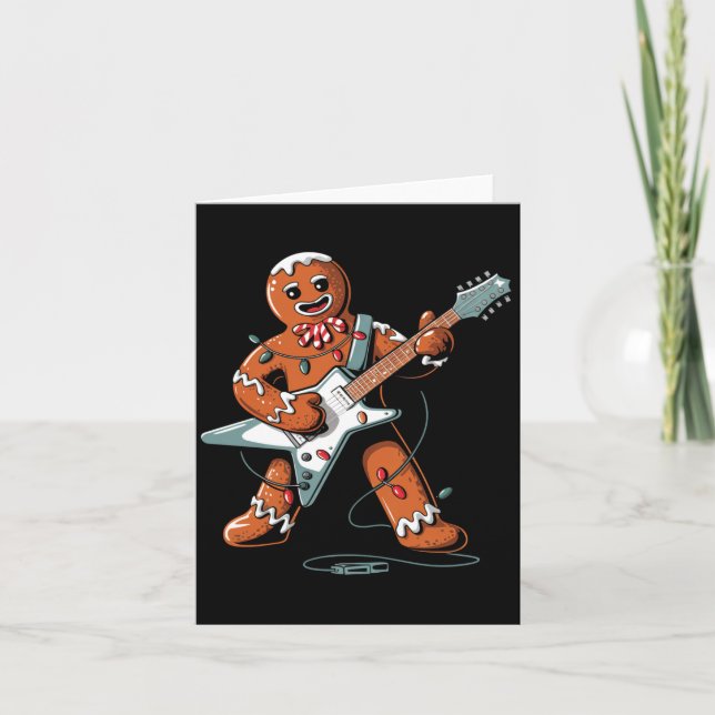 Santa Gingerbread Playing Guitar Funny Christmas P Card (Front)