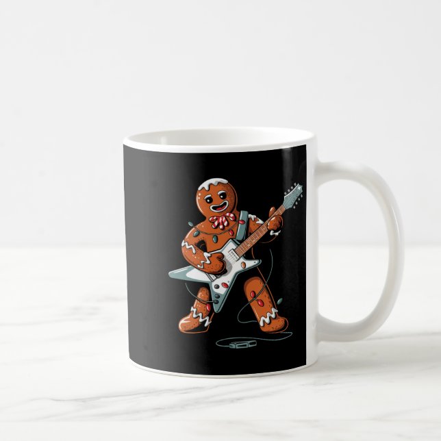 Santa Gingerbread Playing Guitar Funny Christmas P Coffee Mug (Right)