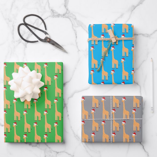 Santa Giraffe Wrapping Paper Sheets (Front)