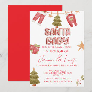 Santa Girl Boy Holiday Baby Shower   Invitation
